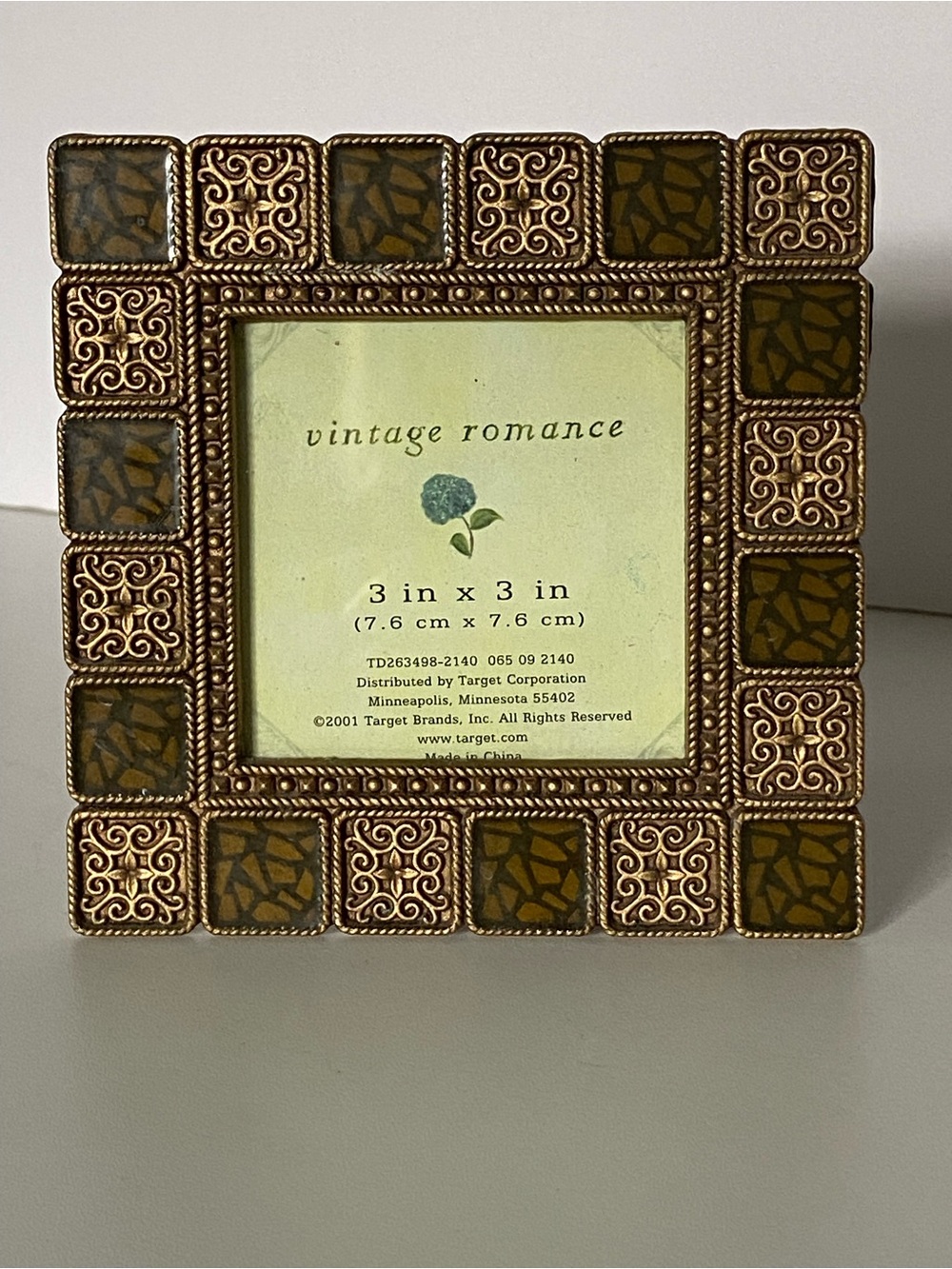 Vintage Metal Square Photo Frame 3x3” Embossed & Mosaic Look Squares EUC Burnes